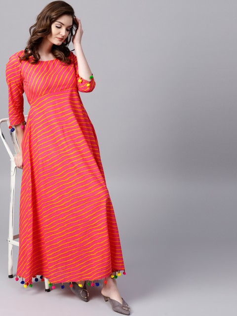 

AKS Women Fuchsia & Orange Leheriya Print Maxi Dress