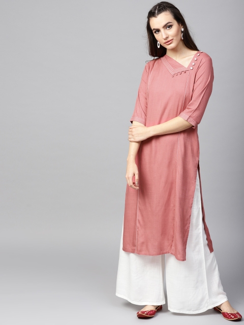 

AKS Women Pink Solid Straight Kurta