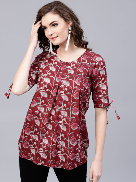 

AKS Maroon & Beige Printed Tunic