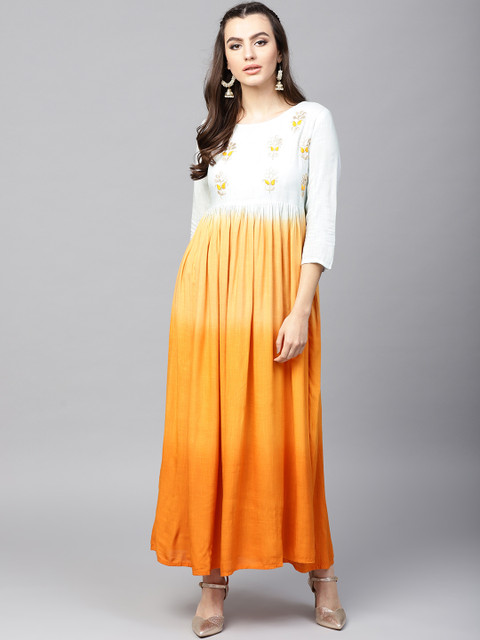 

AKS Women Orange & Blue Dyed A-Line Kurta