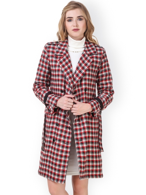 

Texco Red & Black Self-Design Trench Coat