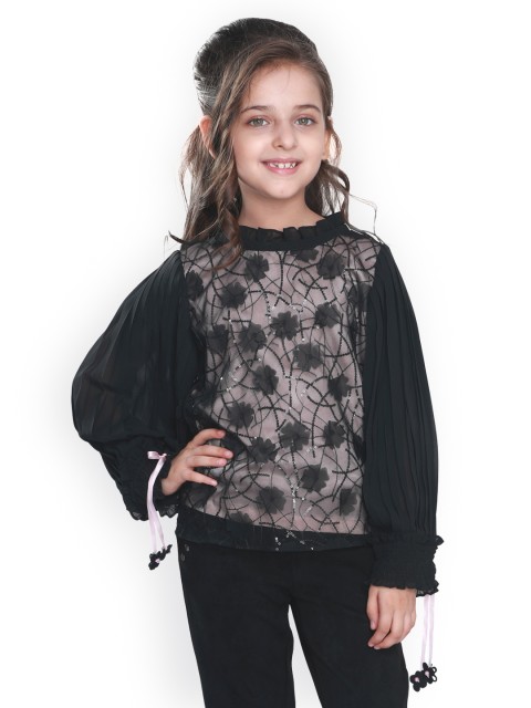 

CUTECUMBER Girls Black Embellished Top