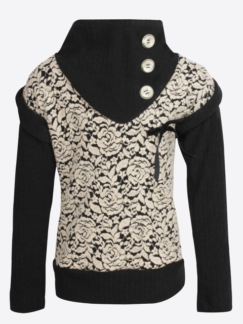 

CUTECUMBER Girls Black Self Design Top
