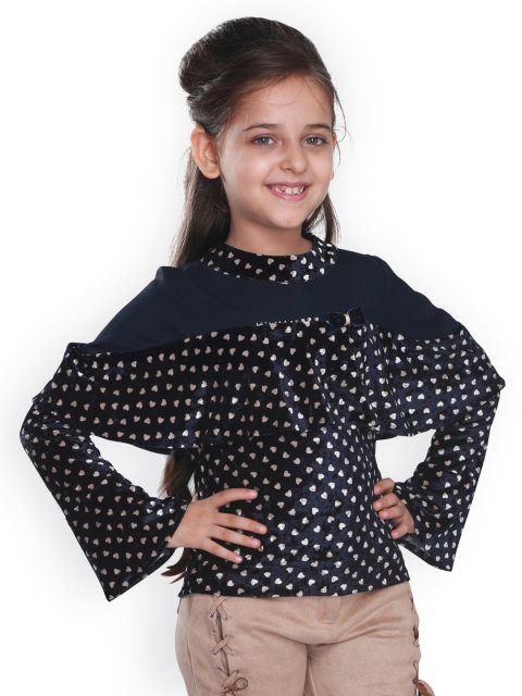 

CUTECUMBER Girls Navy Blue Printed Top