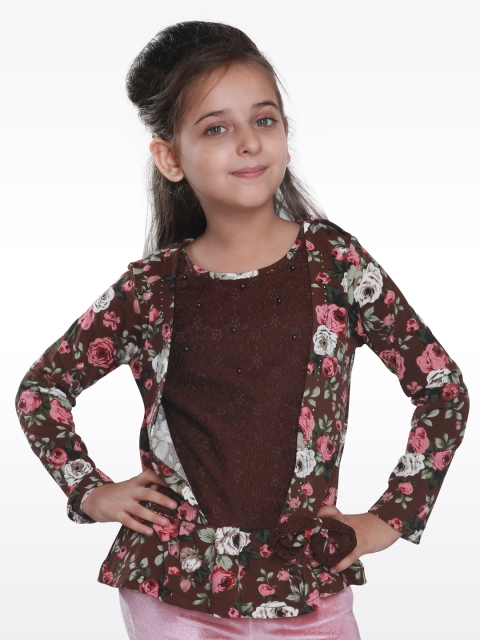 

CUTECUMBER Girls Brown Printed Peplum Top