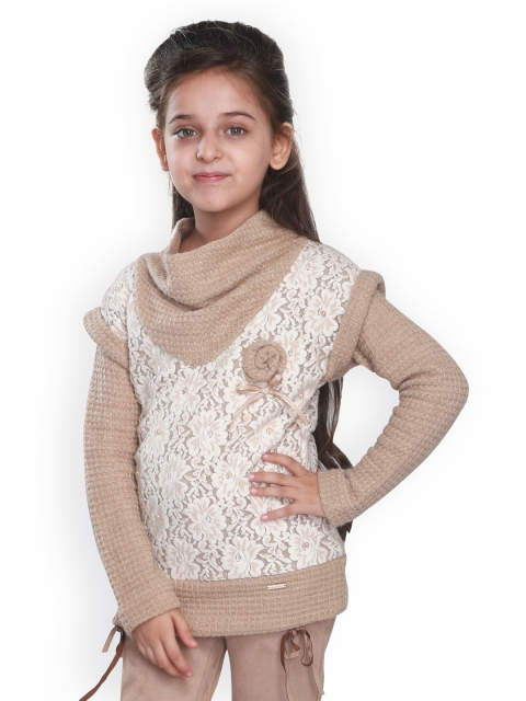 

CUTECUMBER Girls Beige Self Design Top