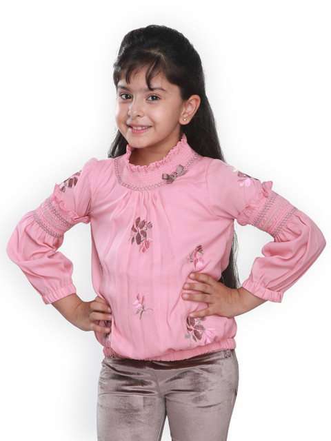 

CUTECUMBER Girls Pink Printed Blouson Top