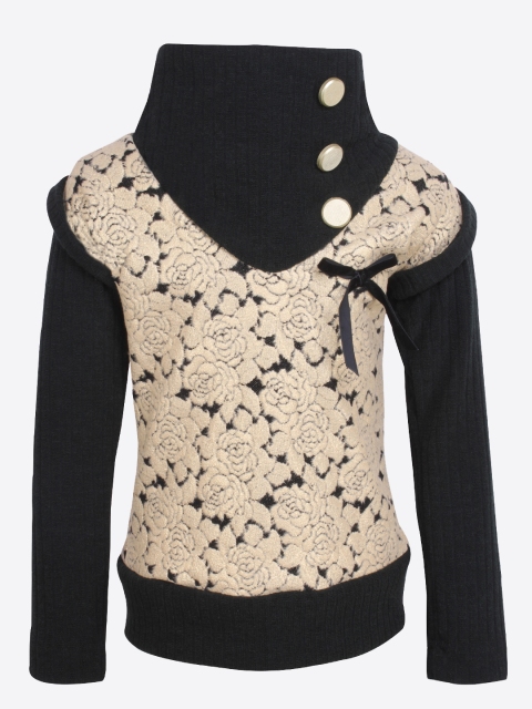 

CUTECUMBER Girls Black & Beige Embellished Top