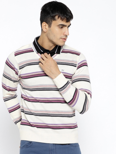 

Monte Carlo Men Off-White & Purple Striped Pullover