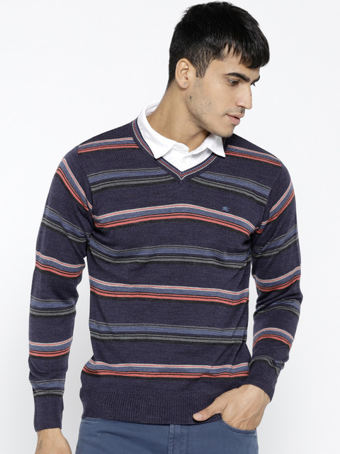 

Monte Carlo Men Navy Blue & Red Striped Pullover