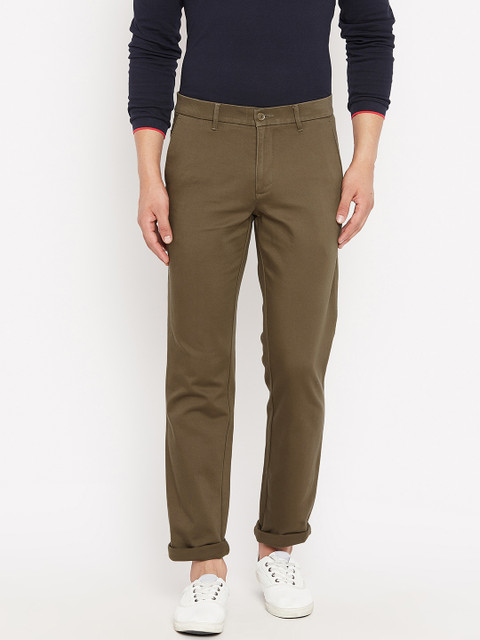 

Monte Carlo Men Olive Brown Regular Fit Solid Trousers
