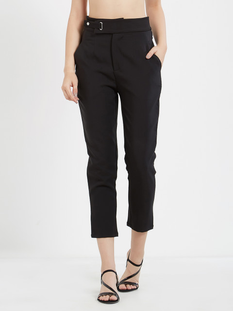 

Soie Women Black Regular Fit Solid Cigarette Trousers