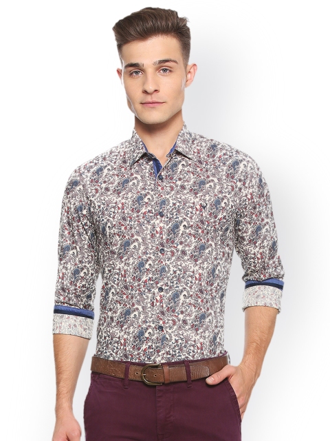 

Allen Solly Men Cream-Coloured & Blue Slim Fit Printed Casual Shirt