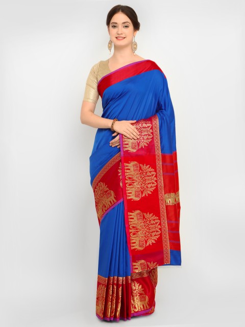

Stylee LIFESTYLE Blue & Red Art Silk Solid Banarasi Saree
