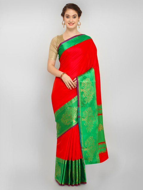 

Stylee LIFESTYLE Red & Green Art Silk Woven Design Banarasi Saree