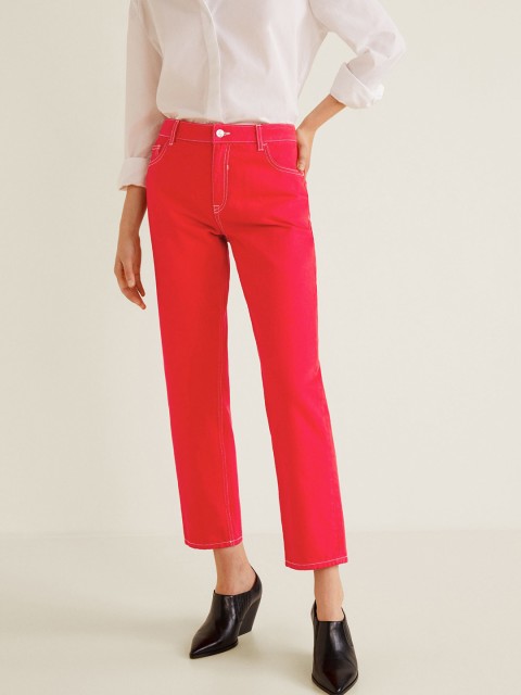 

MANGO Women Red Regular Fit Mid-Rise Clean Look Cropped Jeans