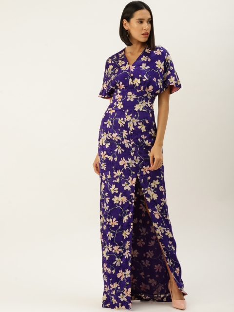 

MANGO Women Purple Printed Maxi Dress