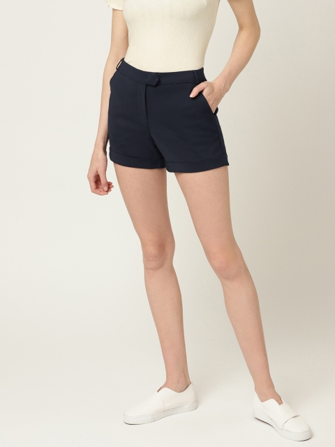 

MANGO Women Navy Blue Solid Regular Fit Shorts