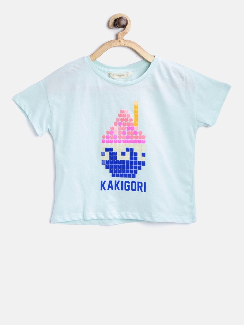 

Mango Kids Girls Sea Green Embellished T-shirt