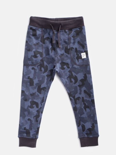 

Mango Kids Boys Navy Blue & Black Camouflage Print Joggers