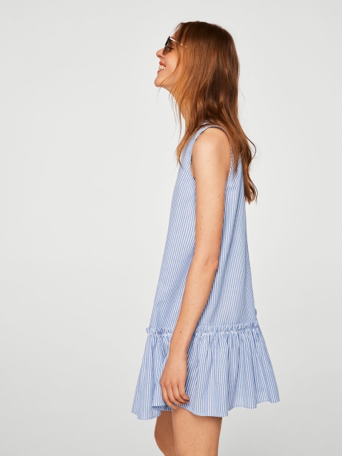 

MANGO Women Blue & White Striped A-Line Dress