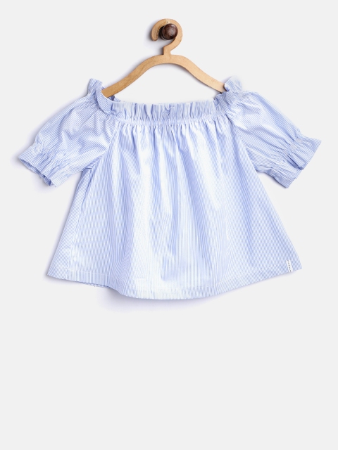 

Mango Kids Girls Blue & White Striped Bardot Top