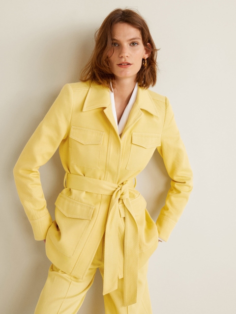 

MANGO Women Yellow Solid Open-Front Jacket