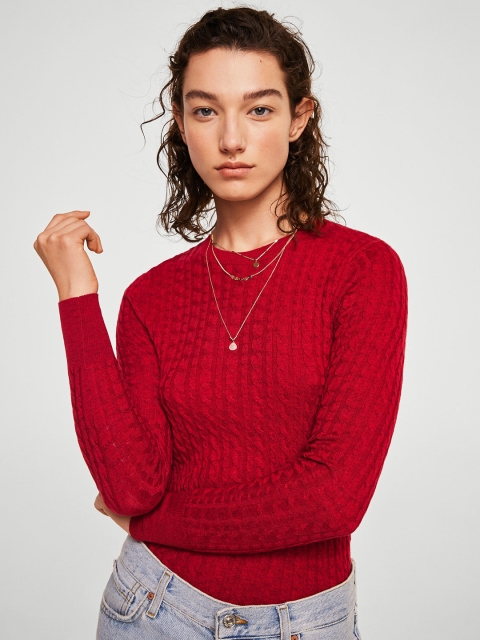 

MANGO Women Red Cable Knitted Pullover