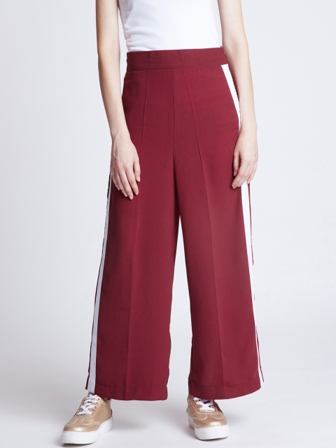 

MAGRE Women Maroon Regular Fit Solid Parallel Trousers