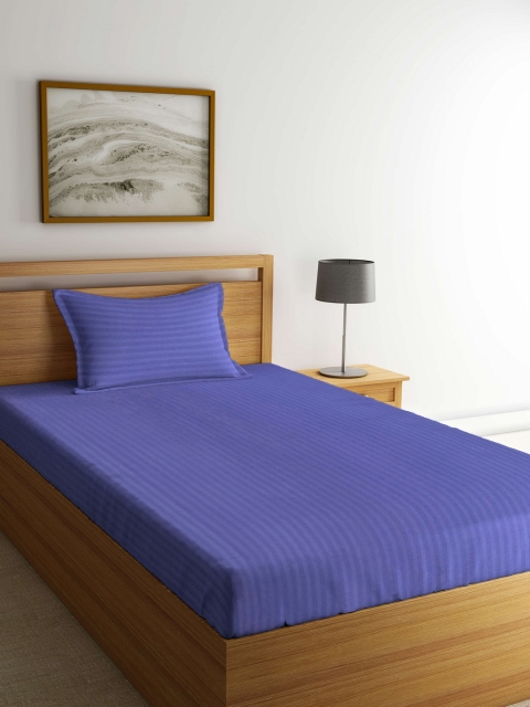 

Trident Blue Striped Flat 210 TC Cotton Single Bedsheet with 1 Pillow Cover