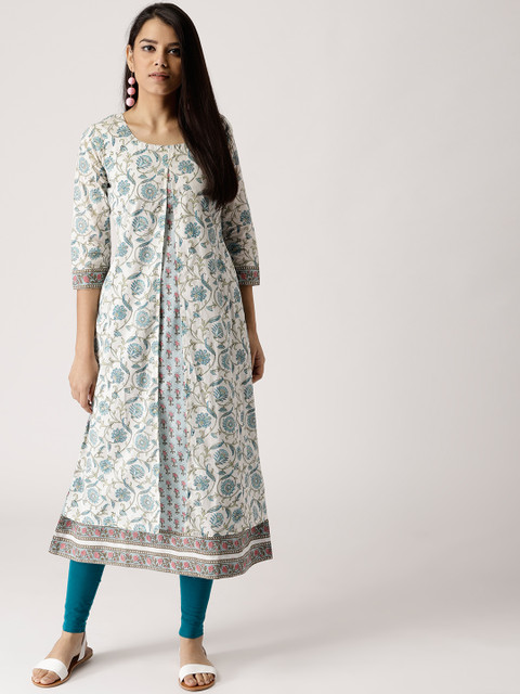 

Libas Women White & Blue Printed Layered A-Line Kurta
