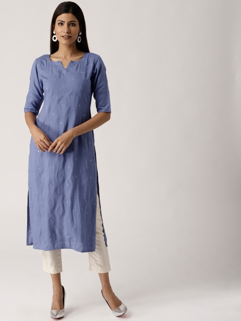 

Libas Women Violet Embroidered Straight Kurta
