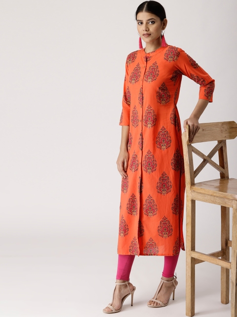 

Libas Women Orange Printed Straight Kurta