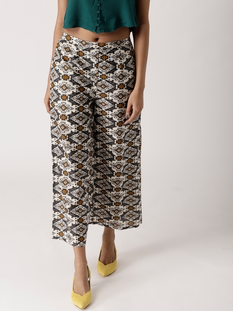 

Libas Women Off-White & Grey Printed Straight Palazzos