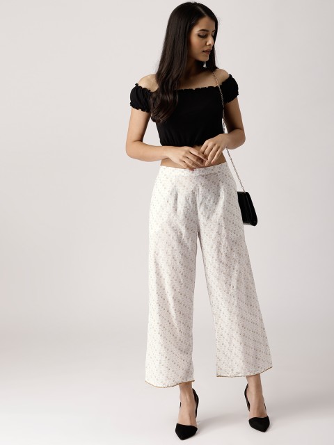 

Libas Women White & Golden Block Print Wide Leg Palazzos