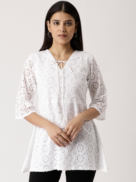 

Libas White Schiffli Embroidered Kurti