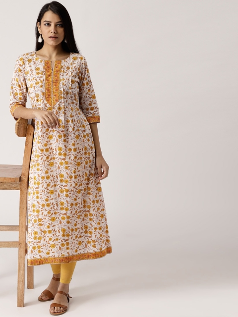 

Libas Women White & Yellow Printed A-Line Kurta