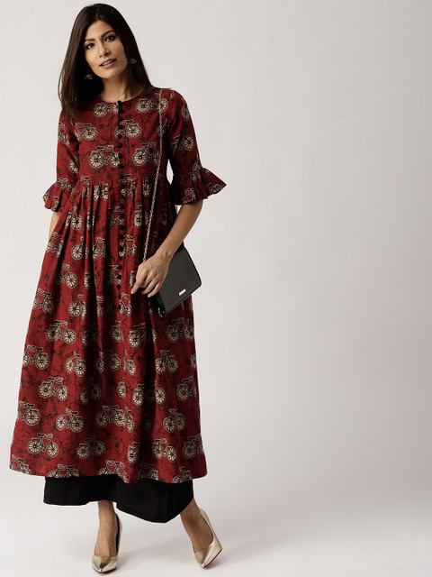 

Libas Women Maroon & Beige Printed A-Line Kurta
