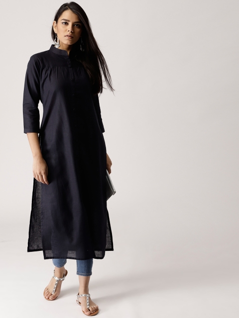 

Libas Women Navy Blue Solid Straight Kurta