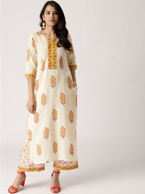 

Libas Women White & Yellow Printed Kurta with Palazzos