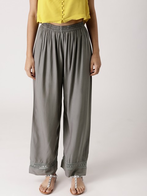 

Libas Women Grey Hem Design Straight Palazzos
