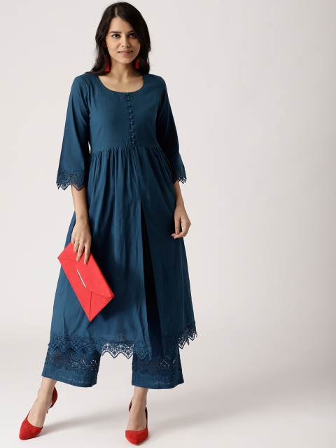 

Libas Women Teal Blue Solid Kurta with Palazzos