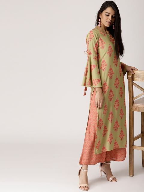 

Libas Women Pink & Green Printed Kurta with Palazzos