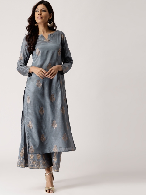 

Libas Women Grey & Golden Block Print Kurta with Palazzos