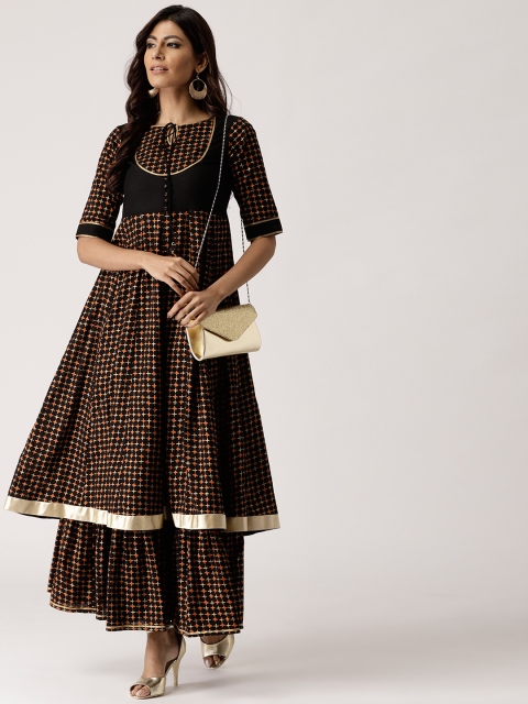 

Libas Women Black & Orange Printed Kurta with Skirt