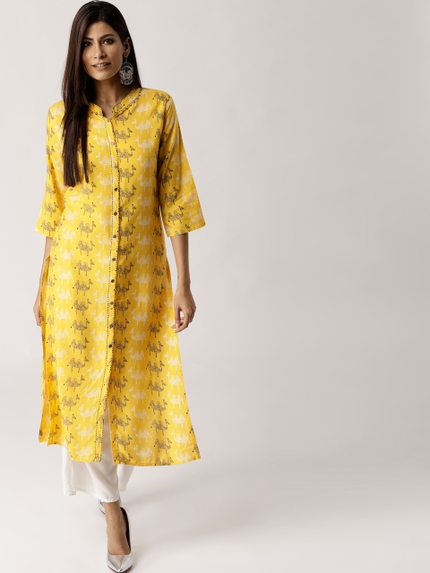 

Libas Women Yellow & Black Printed Straight Kurta