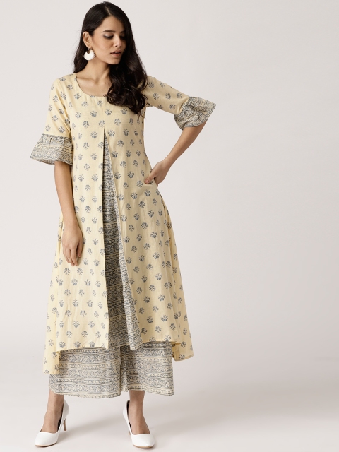 

Libas Women Beige & Blue Printed Kurta with Palazzos
