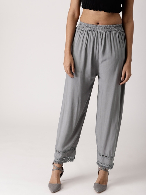 

Libas Women Grey Hem Design Straight Palazzos