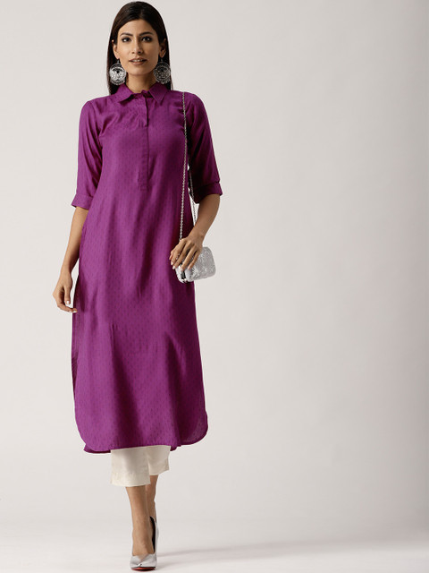 

Libas Women Purple Woven Design Pathani Kurta