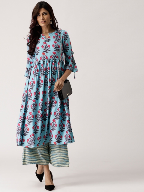 

Libas Women Blue & Pink Printed Kurta with Palazzos